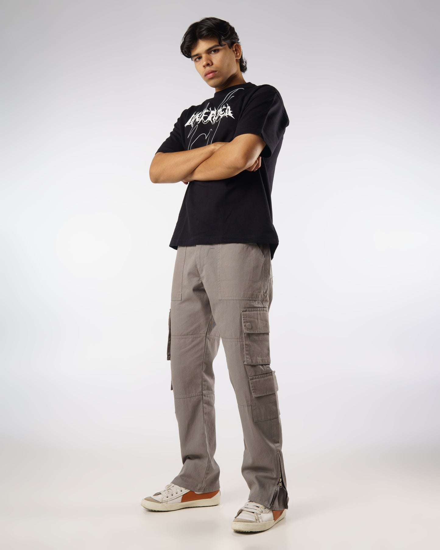 Flare Cargo Pants (Grey)