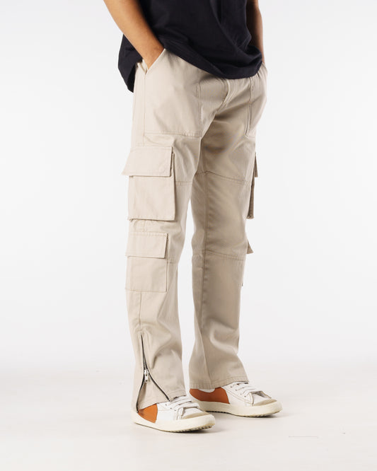 Flare Cargo Pants (Beige)