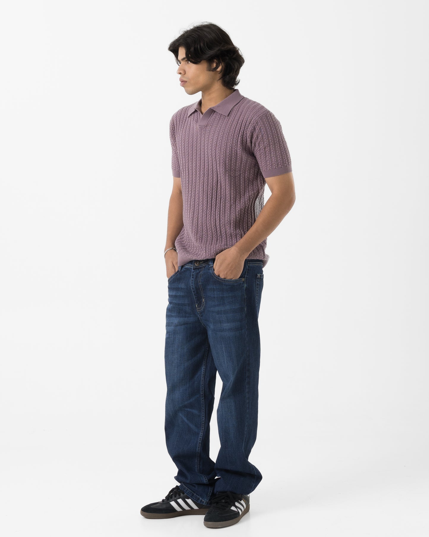 Cable-Knit Polo (Mauve)