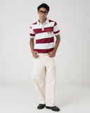 Burgundy Striped Rugby Polo