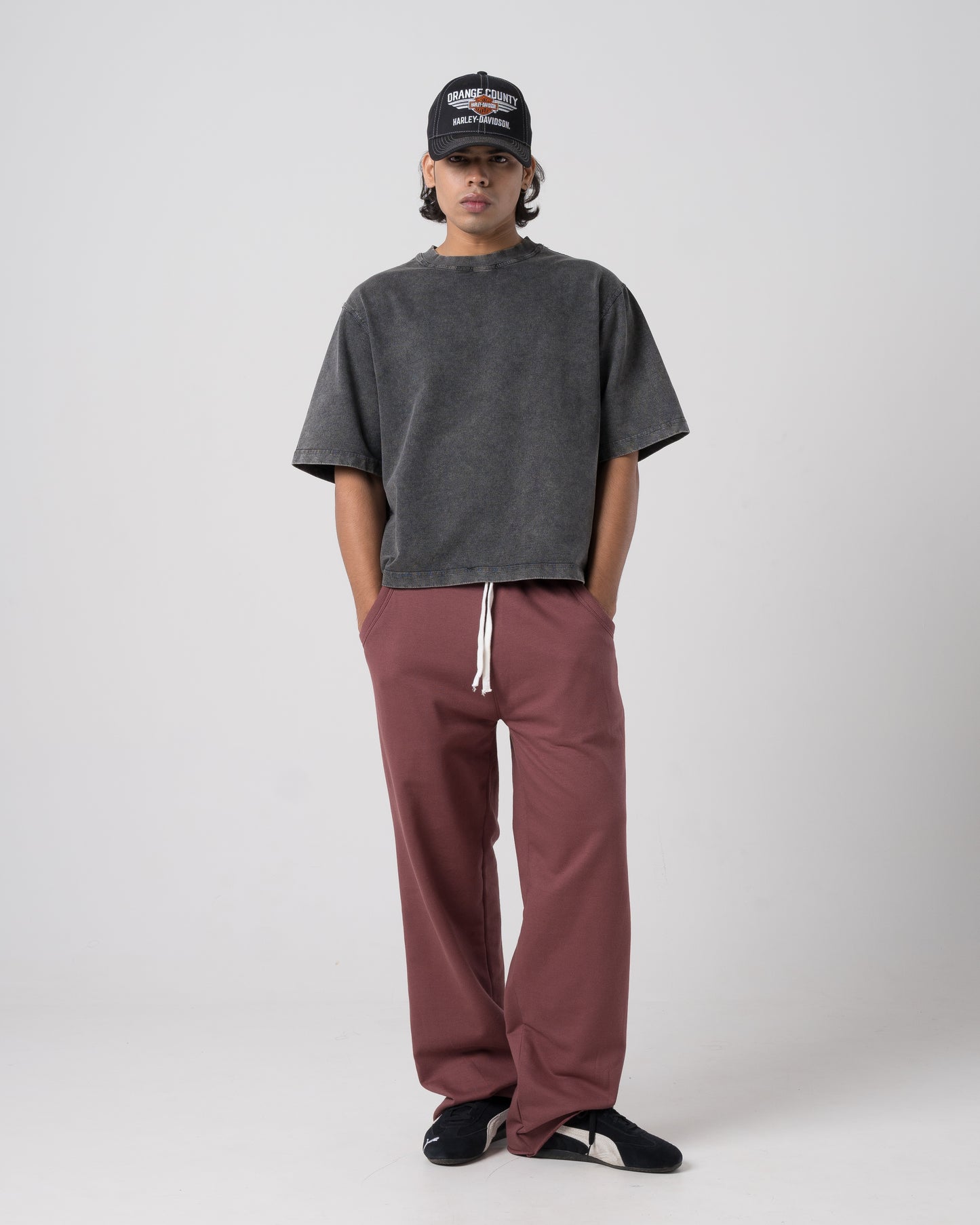 Raw Hem Loose Sweatpants (Dull Maroon)