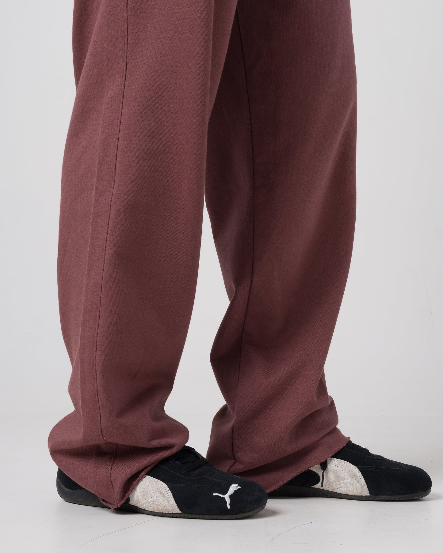 Raw Hem Loose Sweatpants (Dull Maroon)