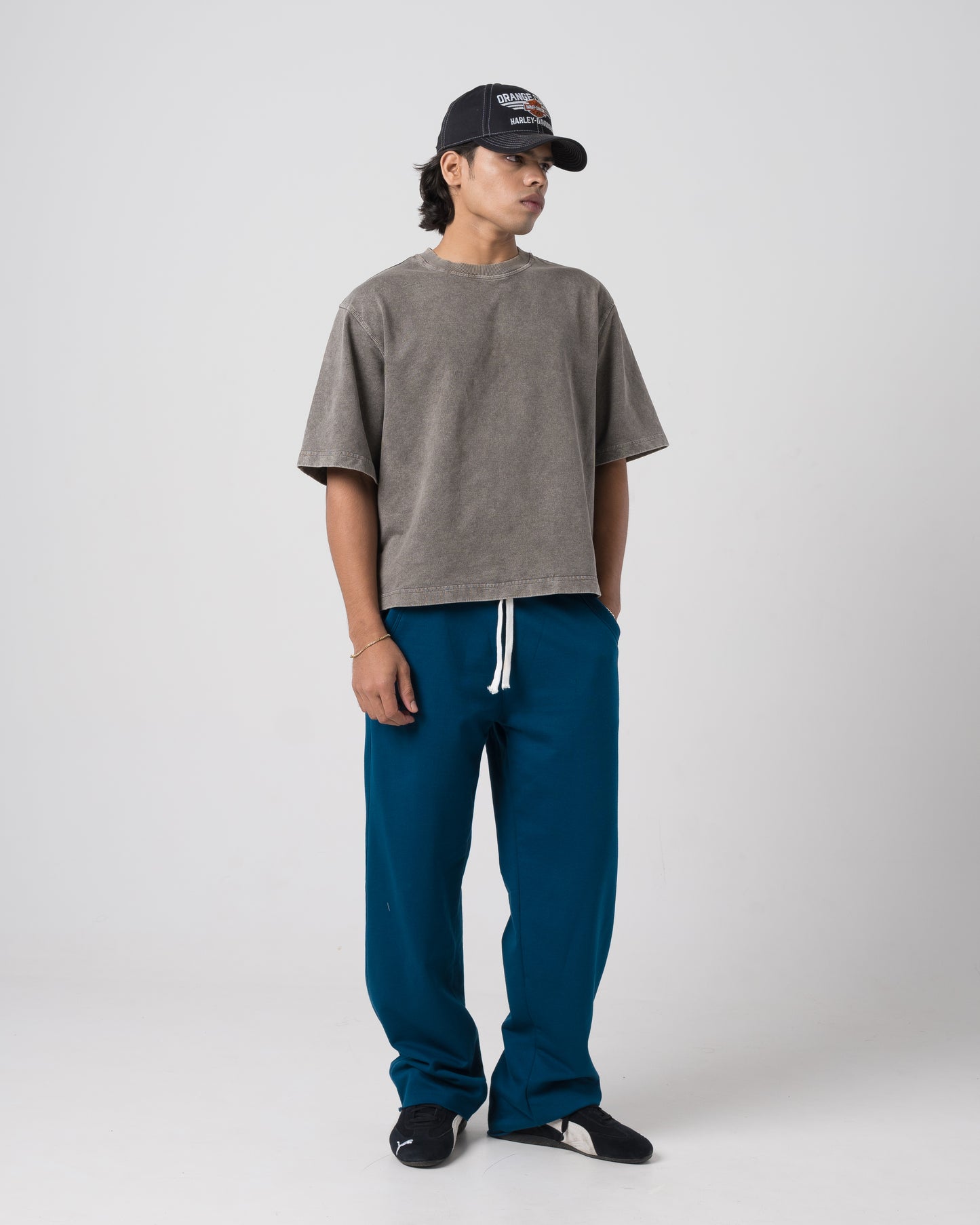 Raw Hem Loose Sweatpants (Teal)