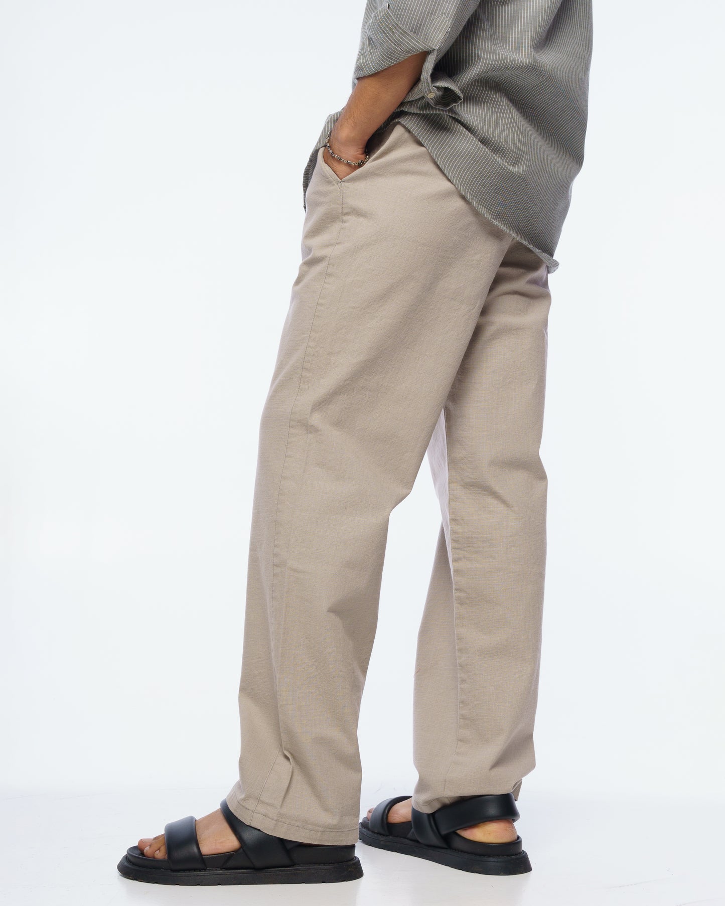 Linen Textured Pants (Beige)