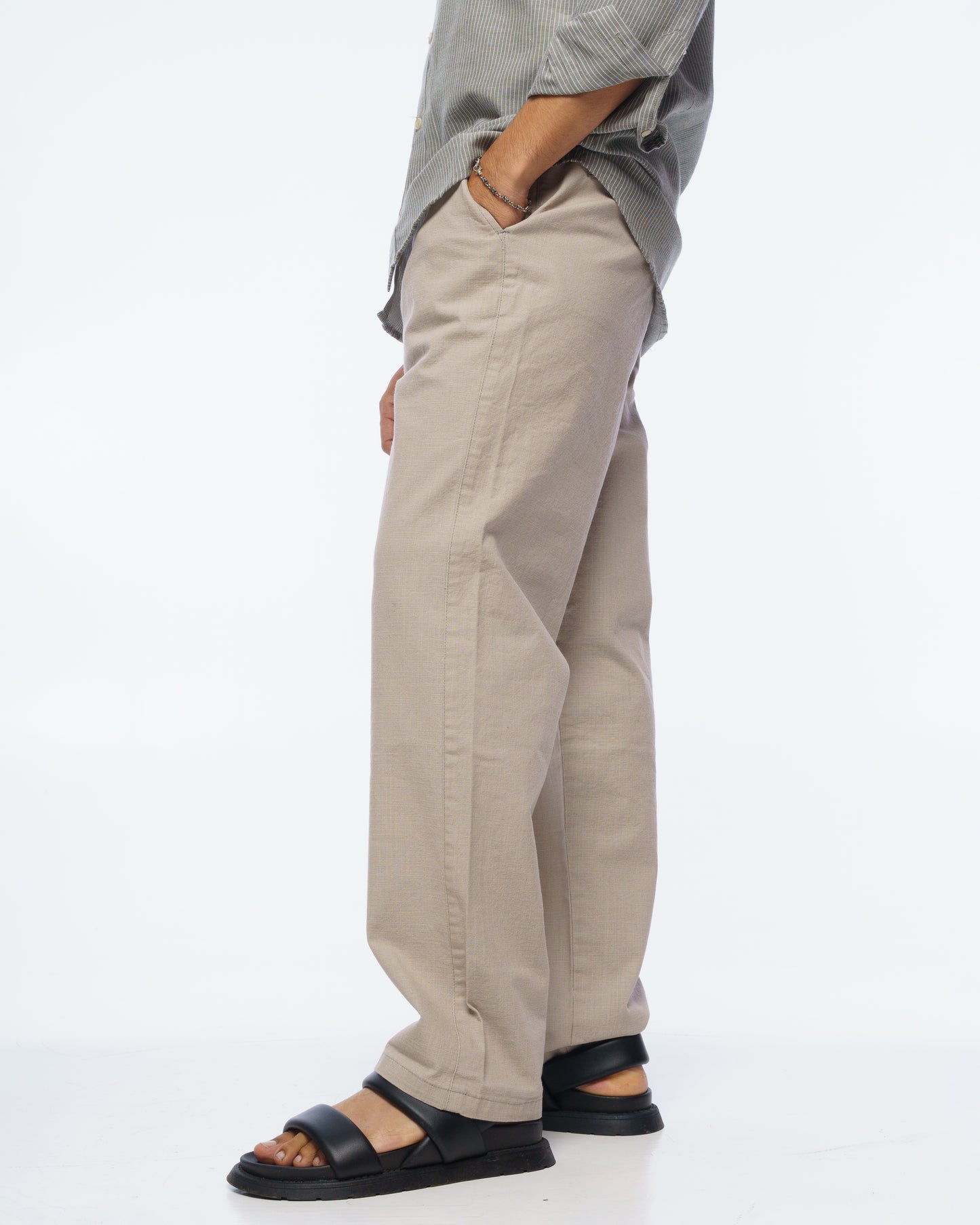 Linen Textured Pants (Beige)