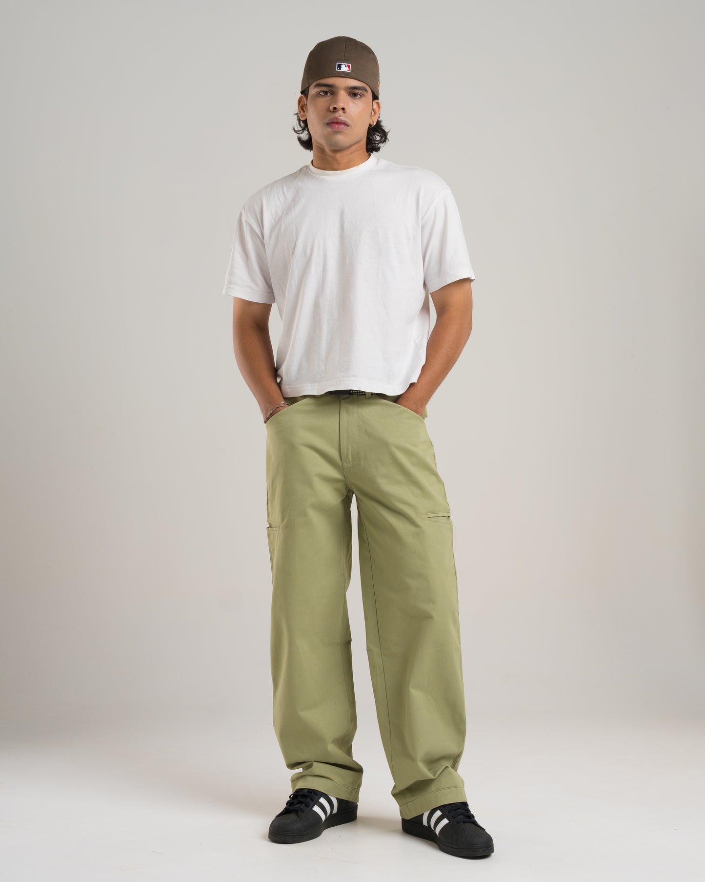 Twill Wide-Leg Pants (Pastel Green)