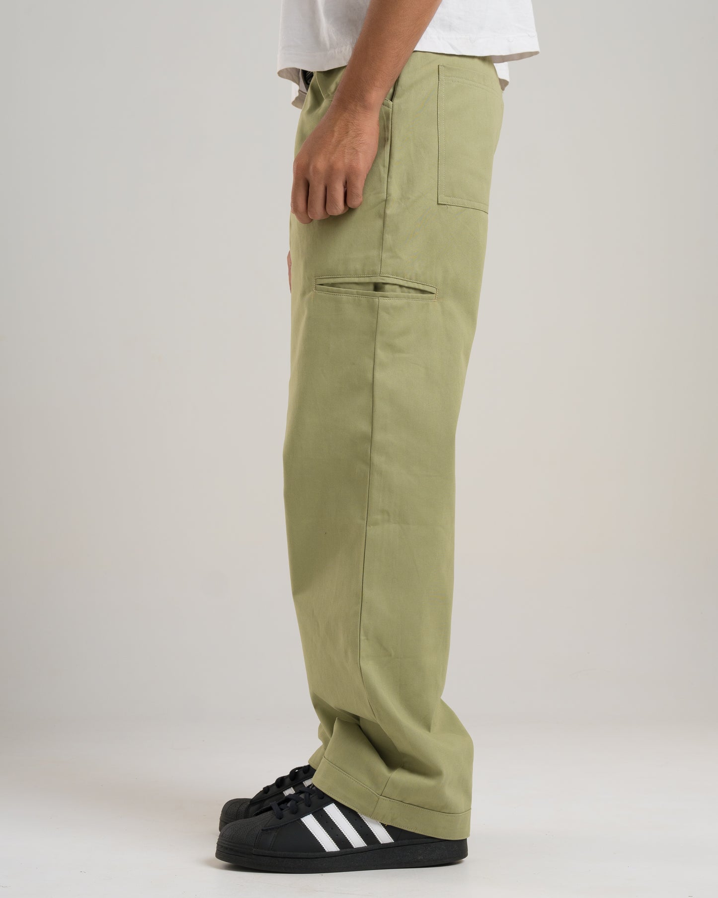 Twill Wide-Leg Pants (Pastel Green)