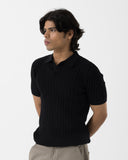 Cable-Knit Polo (Black)
