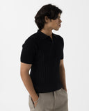Cable-Knit Polo (Black)
