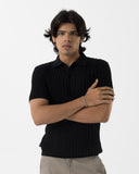 Cable-Knit Polo (Black)