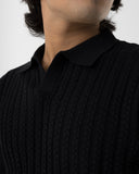 Cable-Knit Polo (Black)
