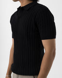 Cable-Knit Polo (Black)