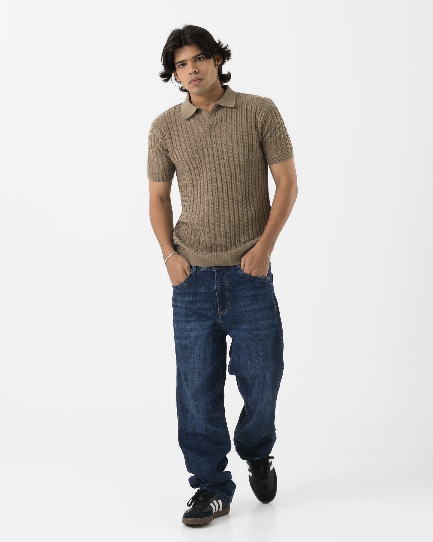 Cable-Knit Polo (Beige)
