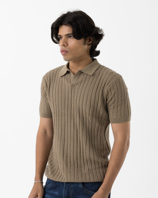 Cable-Knit Polo (Beige)