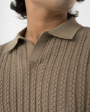 Cable-Knit Polo (Beige)