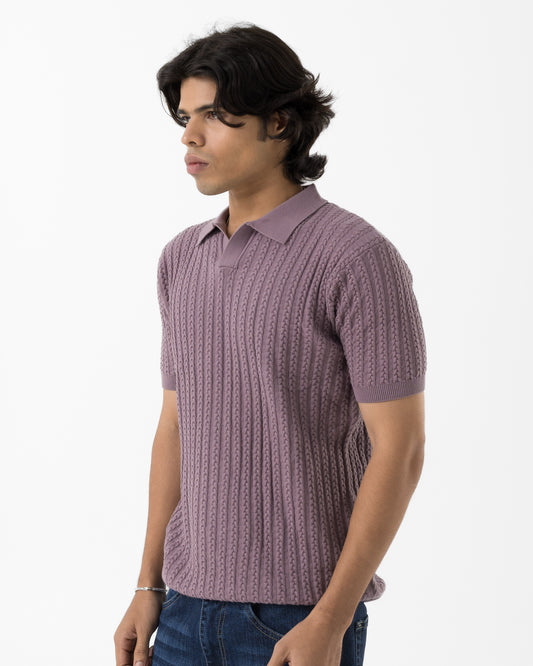 Cable-Knit Polo (Mauve)