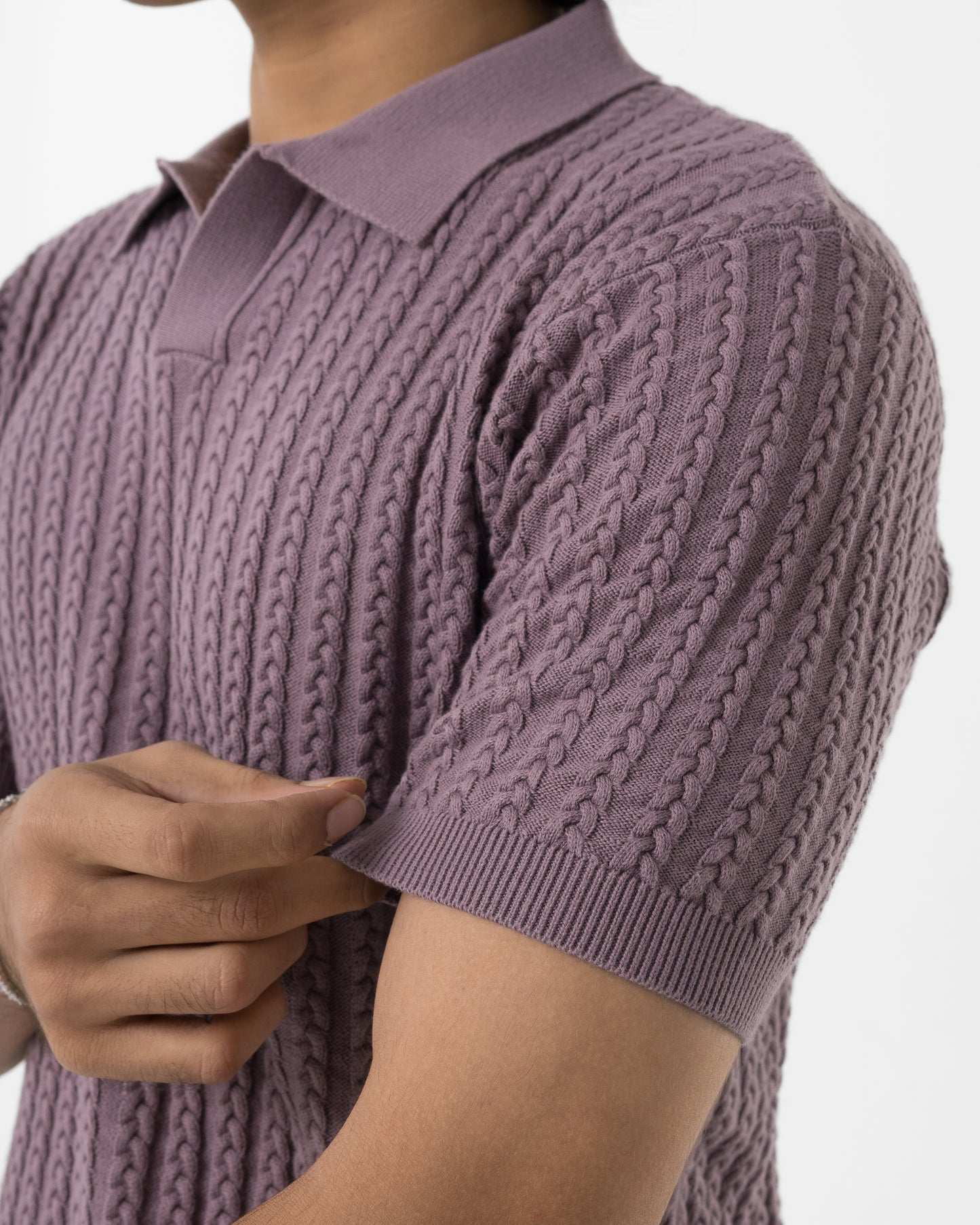 Cable-Knit Polo (Mauve)