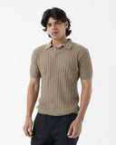 Cable-Knit Polo (Beige)