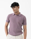 Cable-Knit Polo (Mauve)
