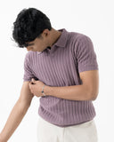 Cable-Knit Polo (Mauve)